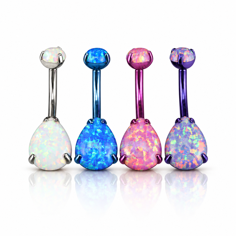 Colorful opal navel rings in four finishes
