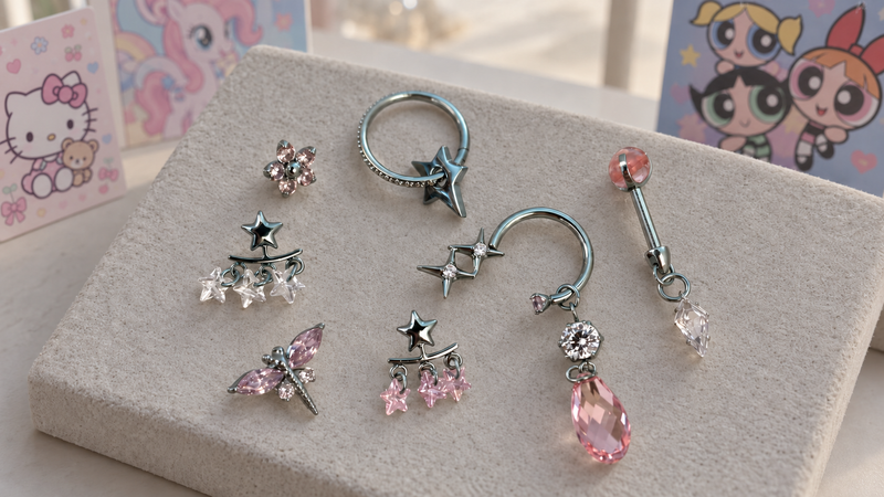 Pink star, butterfly and dangle body jewelry collection by CRUX