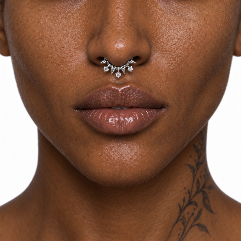 Septum piercing jewelry placement