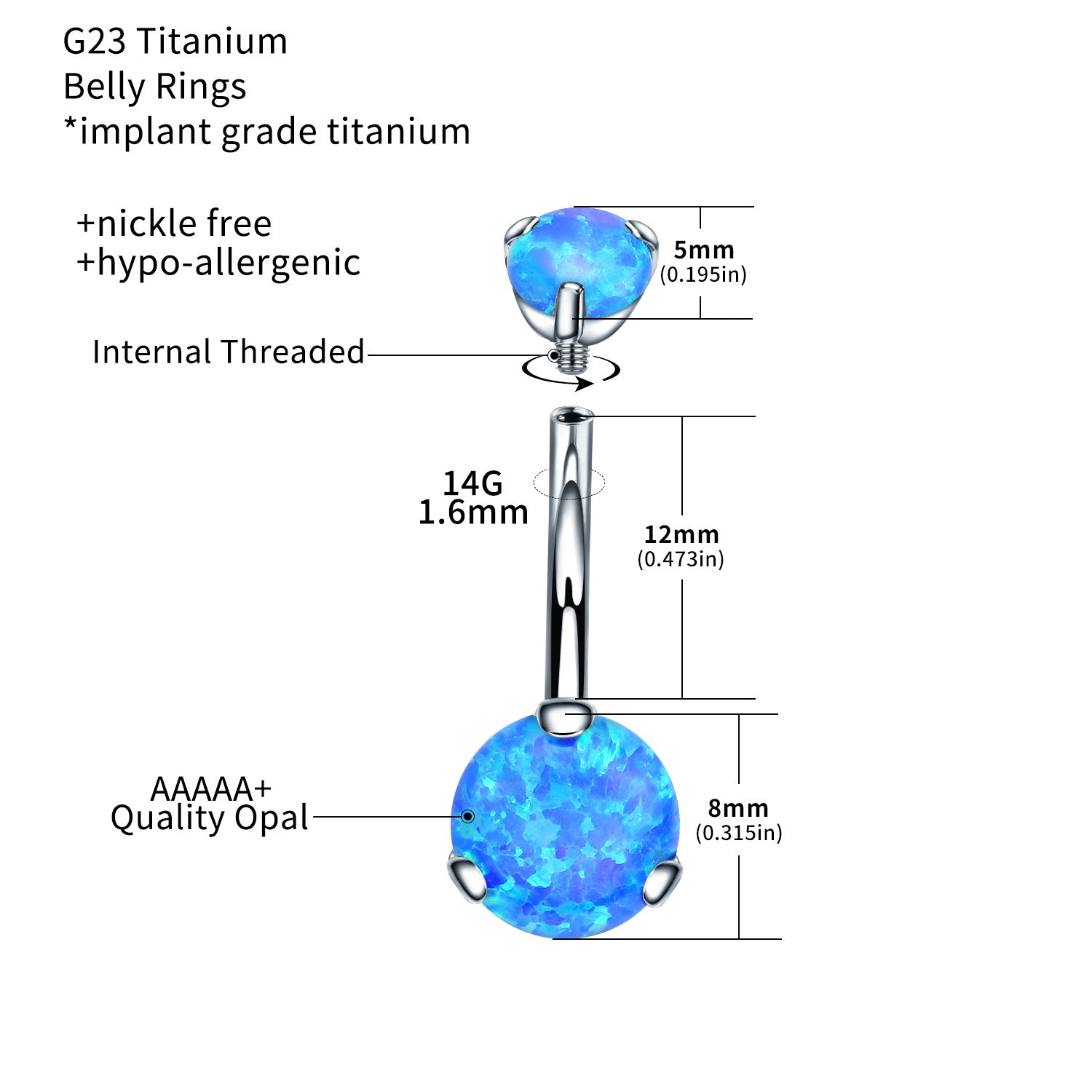 Doppelter runder Opal-Titan-Bauchnabelring 