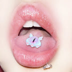 Ohr-/Zungen-/Lippenring aus Edelstahl mit Totenkopf-Motiv in Ölfleck-Optik