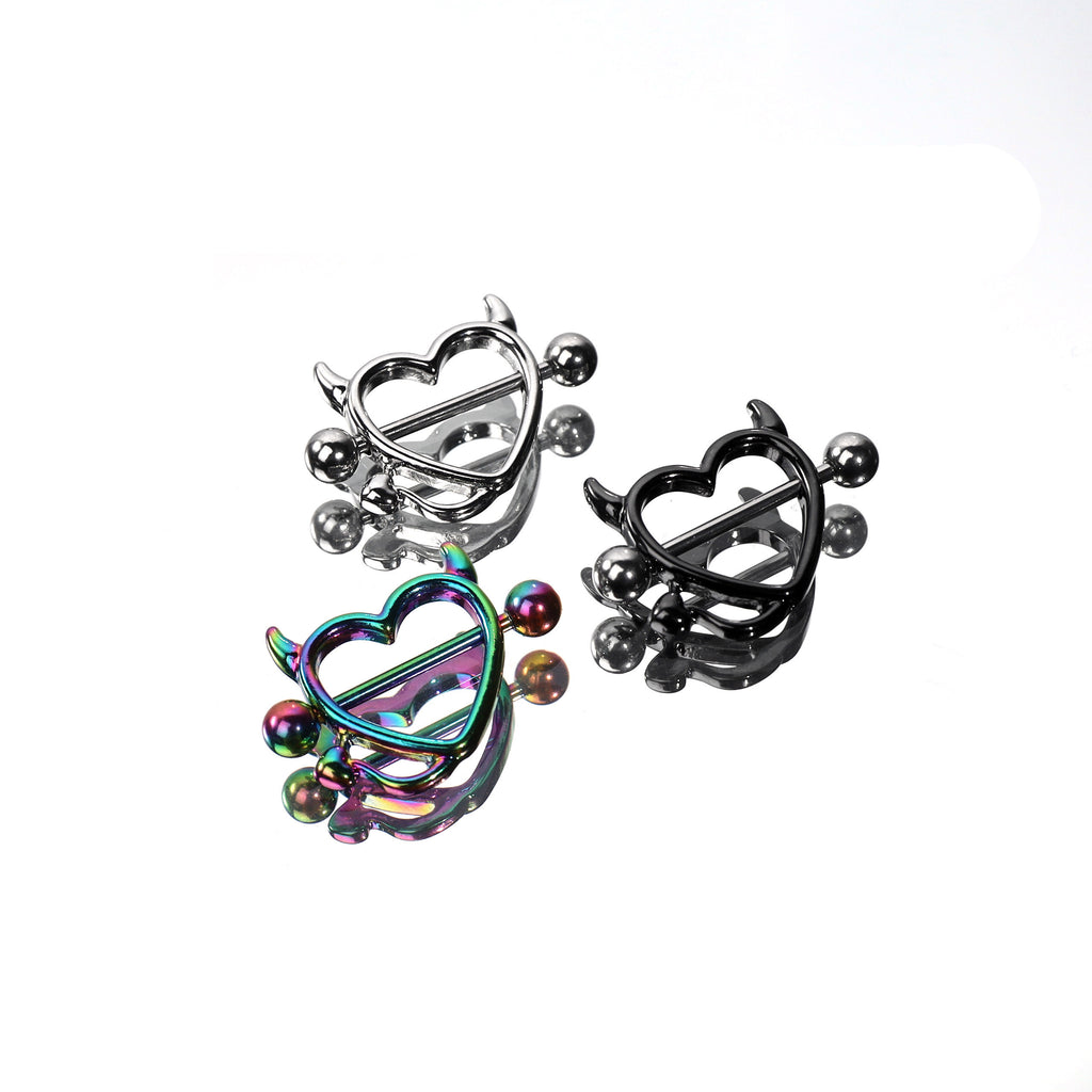 Heart Demon Horn Stainless Steel Nipple Rings
