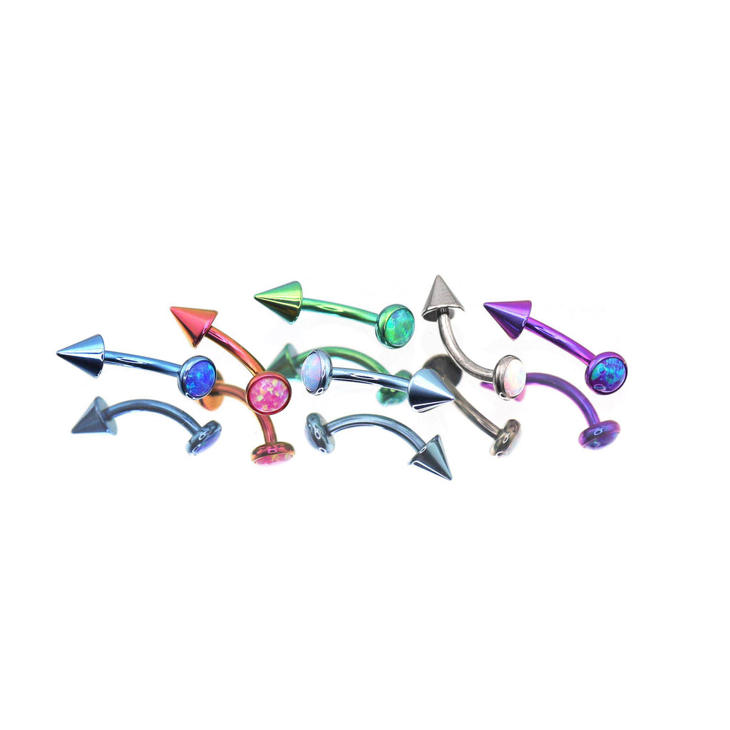 F136 Titanium Opal Spike Piercing | Colorful Curved Barbell for Rook & Eyebrow