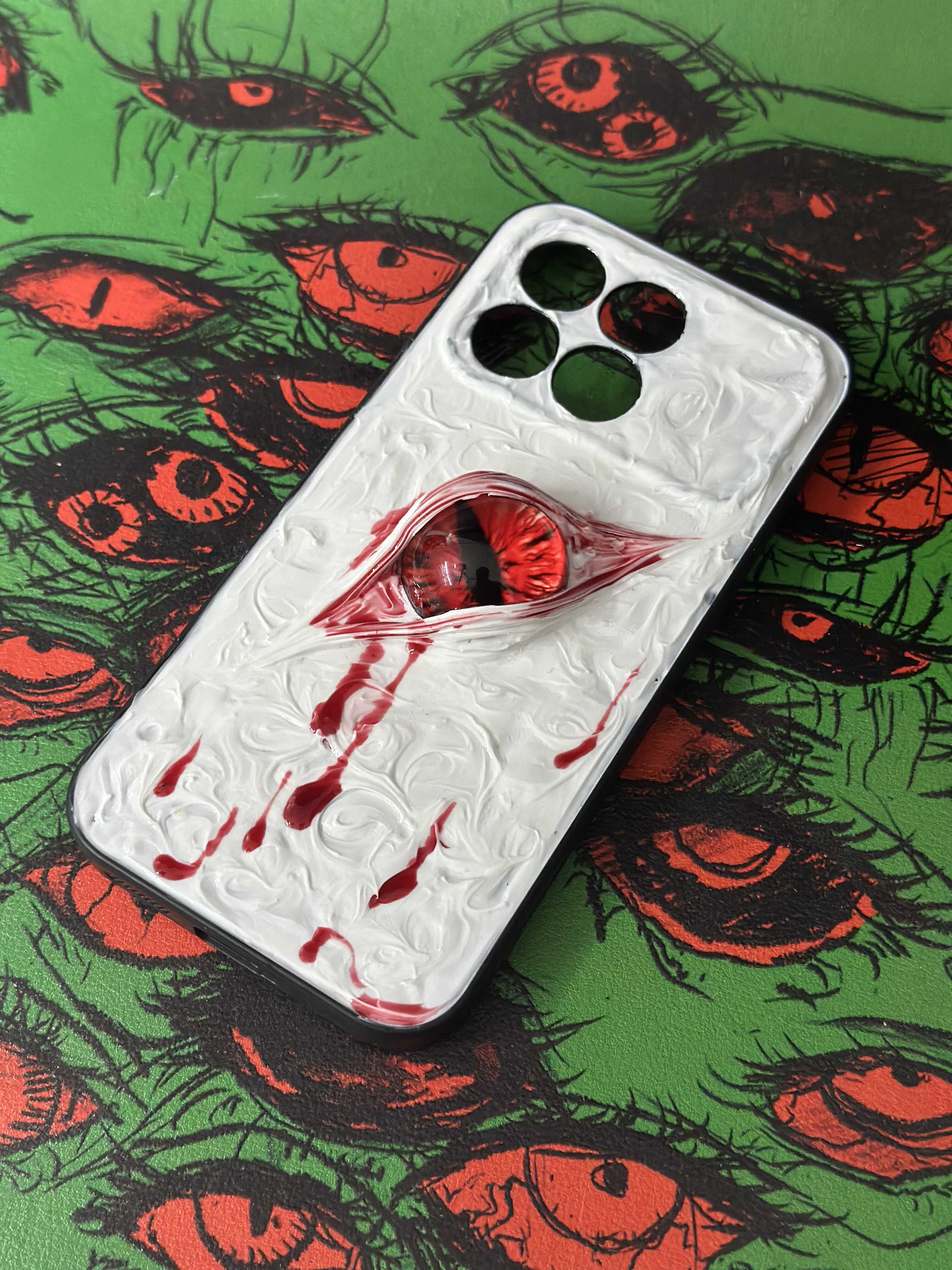 "Blood Tears" Handmade 3D Phone Case | Gothic Horror Weeping Eye Art | Custom Texture Cover