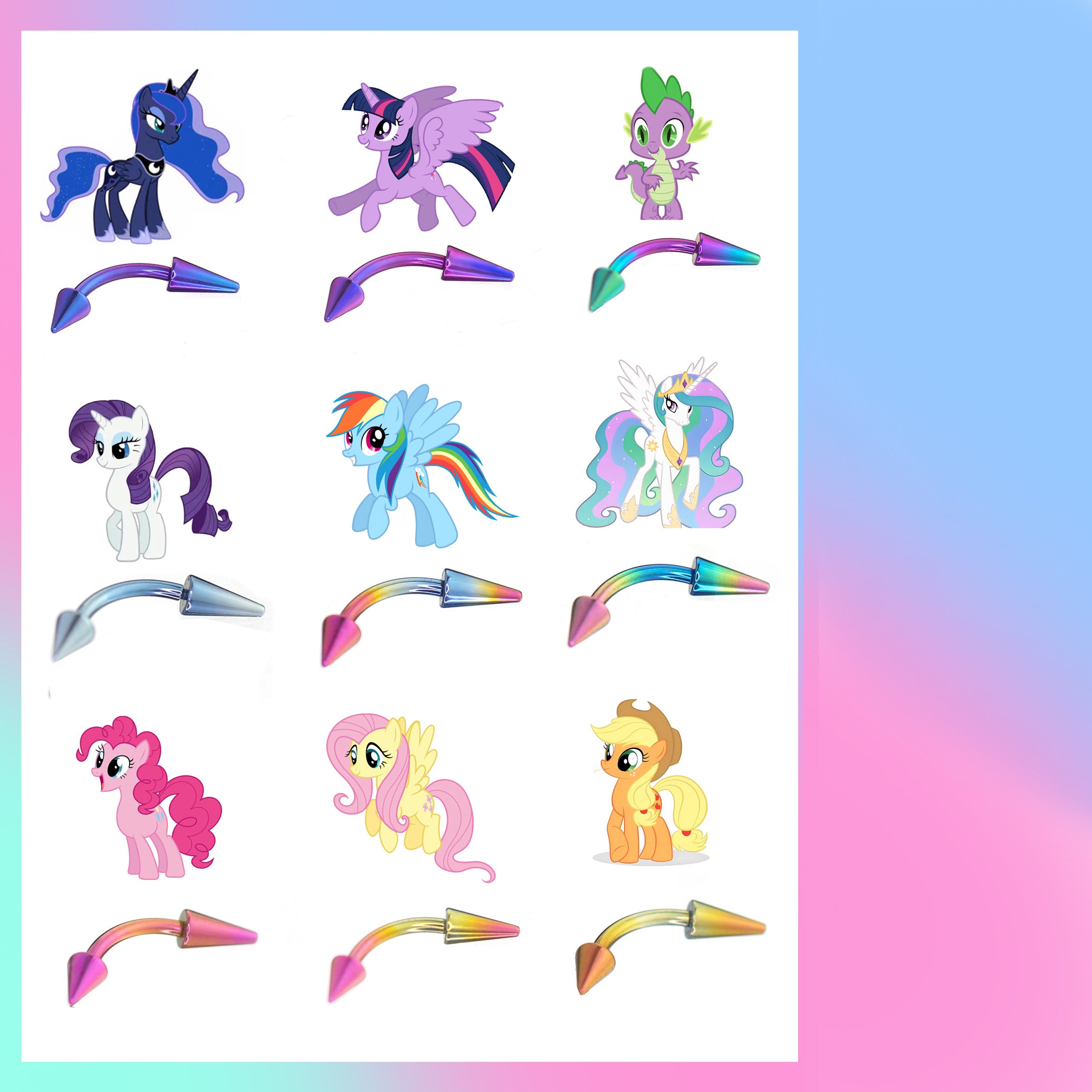 MLP Kollektion farbenfroher Titan-Ohrstecker für Augenbrauen, Lippen und mehr 