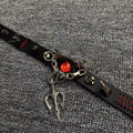 2-in-1 Gothic Black Leather Choker & Wrap Bracelet - Red Dragon Eye Necklace - Silver Trident Charm - Devil Pitchfork Jewelry