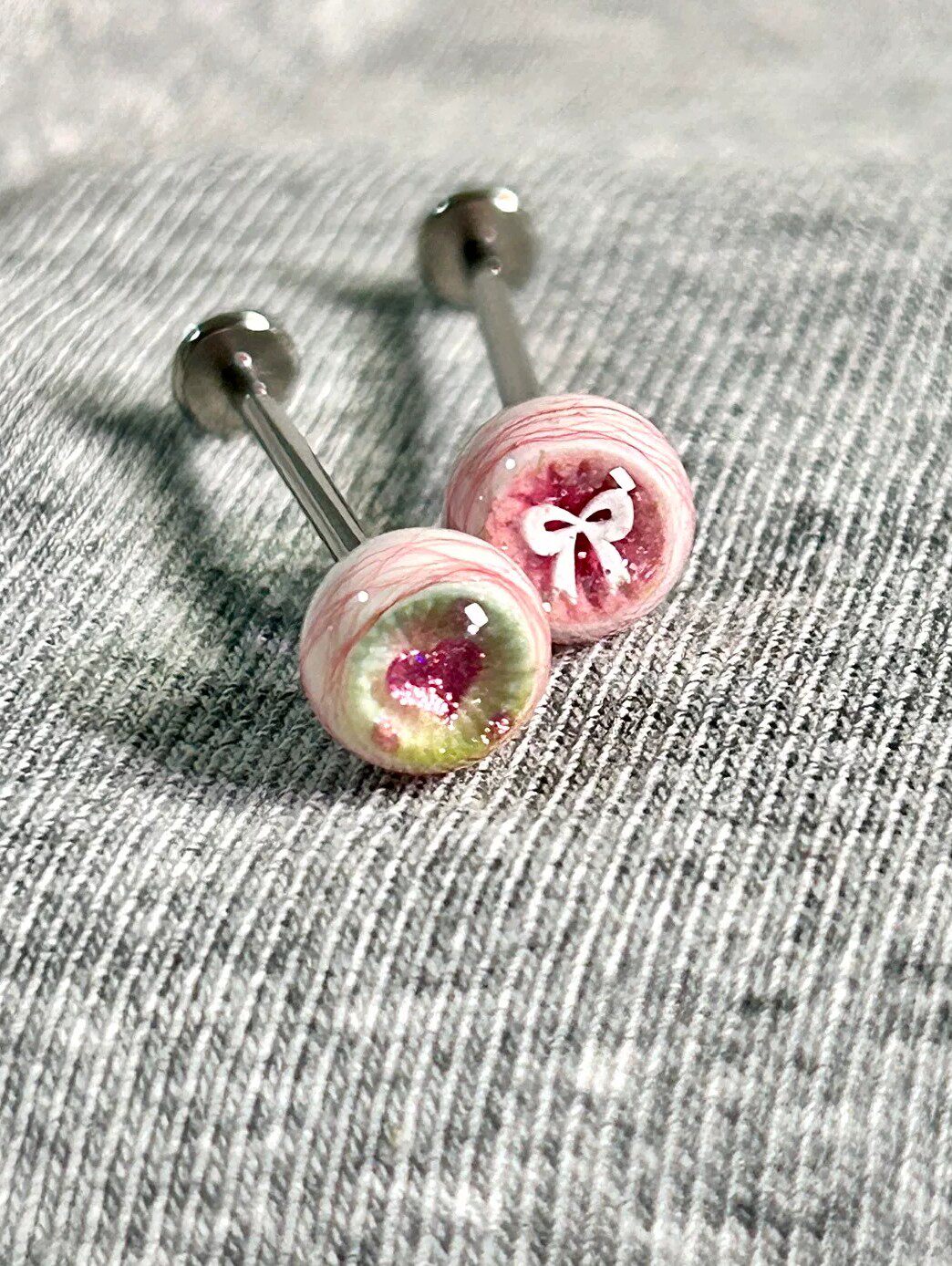 Handcrafted Titanium Dark Coquette Eyeball Piercing | Pastel Goth Labret Stud