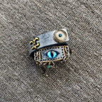 2-in-1 Vintage Blue Leather Choker & Wrap Bracelet - Blue Dragon Eye Cross Necklace - Fleur-de-lis Charm - Medieval Style