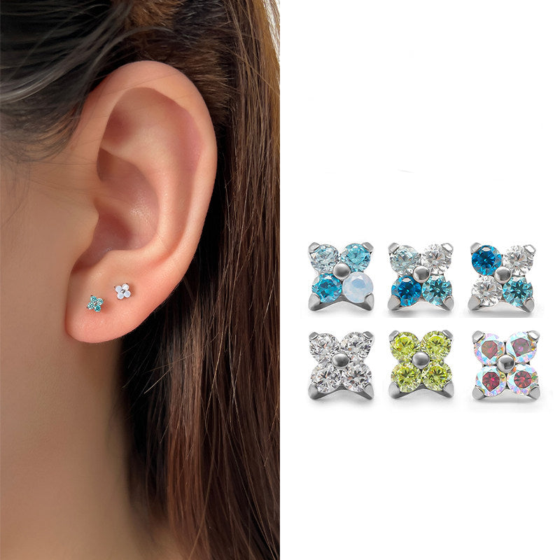 Boucles d'oreilles en titane et opale en forme de fleur de cerisier 