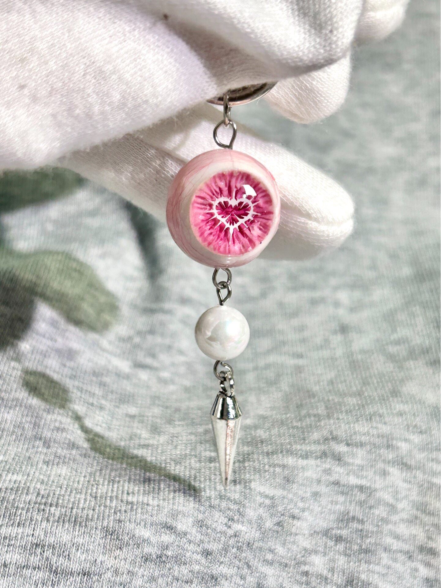 Holy Heartbreak | Pastel Goth Pink Eyeball Pearl Drop Earrings