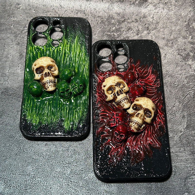 "Eternal Decay" 3D Realistic Skull Phone Case | Handmade Gothic Dripping Texture Art