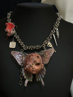 Holographic Pink Butterfly Injured Doll Necklace - Syringe & Revolver Charms