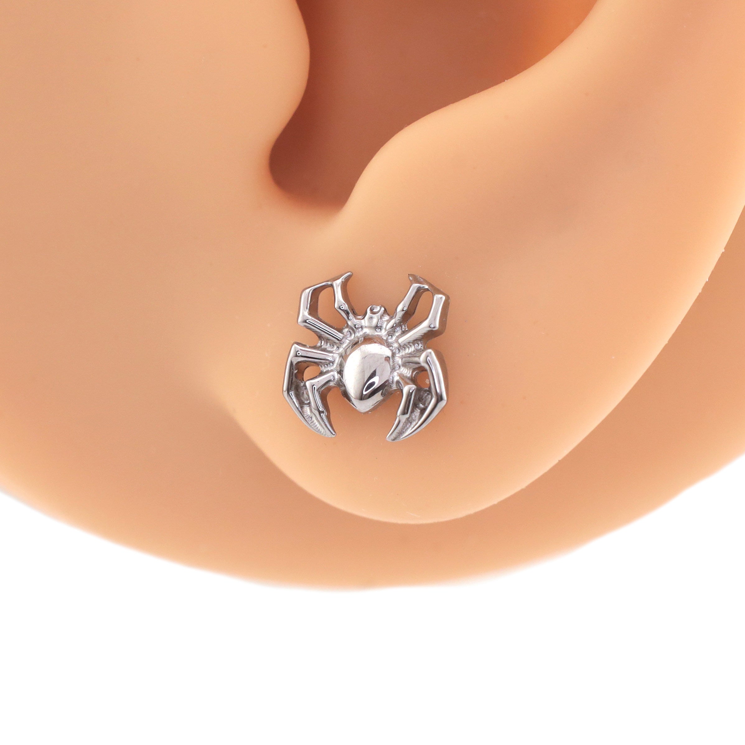 16G Titanium 3D Carved Spider Stud | Gothic Punk Cartilage Piercing