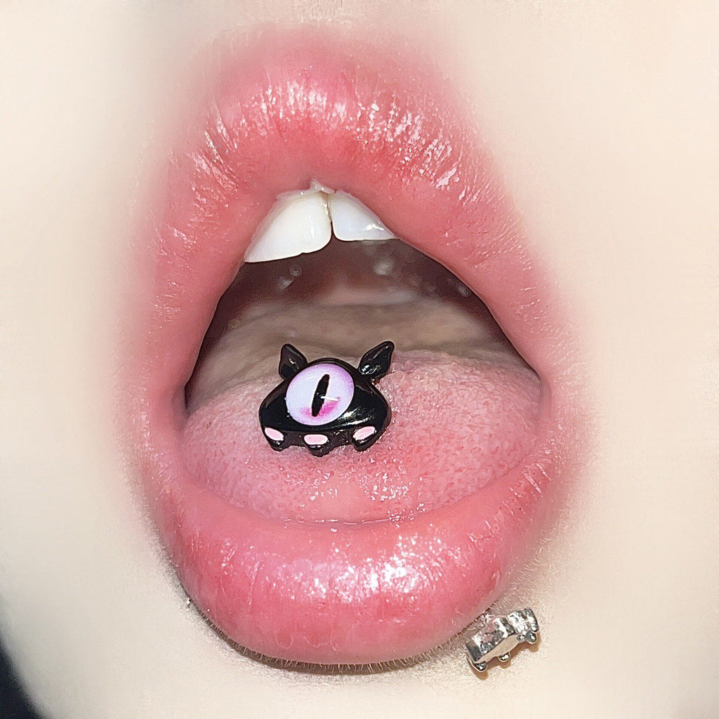 Ohr-/Zungen-/Lippenring aus Edelstahl mit Totenkopf-Motiv in Ölfleck-Optik