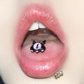 Ohr-/Zungen-/Lippenring aus Edelstahl mit Totenkopf-Motiv in Ölfleck-Optik