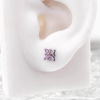 Dainty Pink & Blue Floral Opal Stud - Sweet Implant Grade Titanium Ear & Lip Piercing