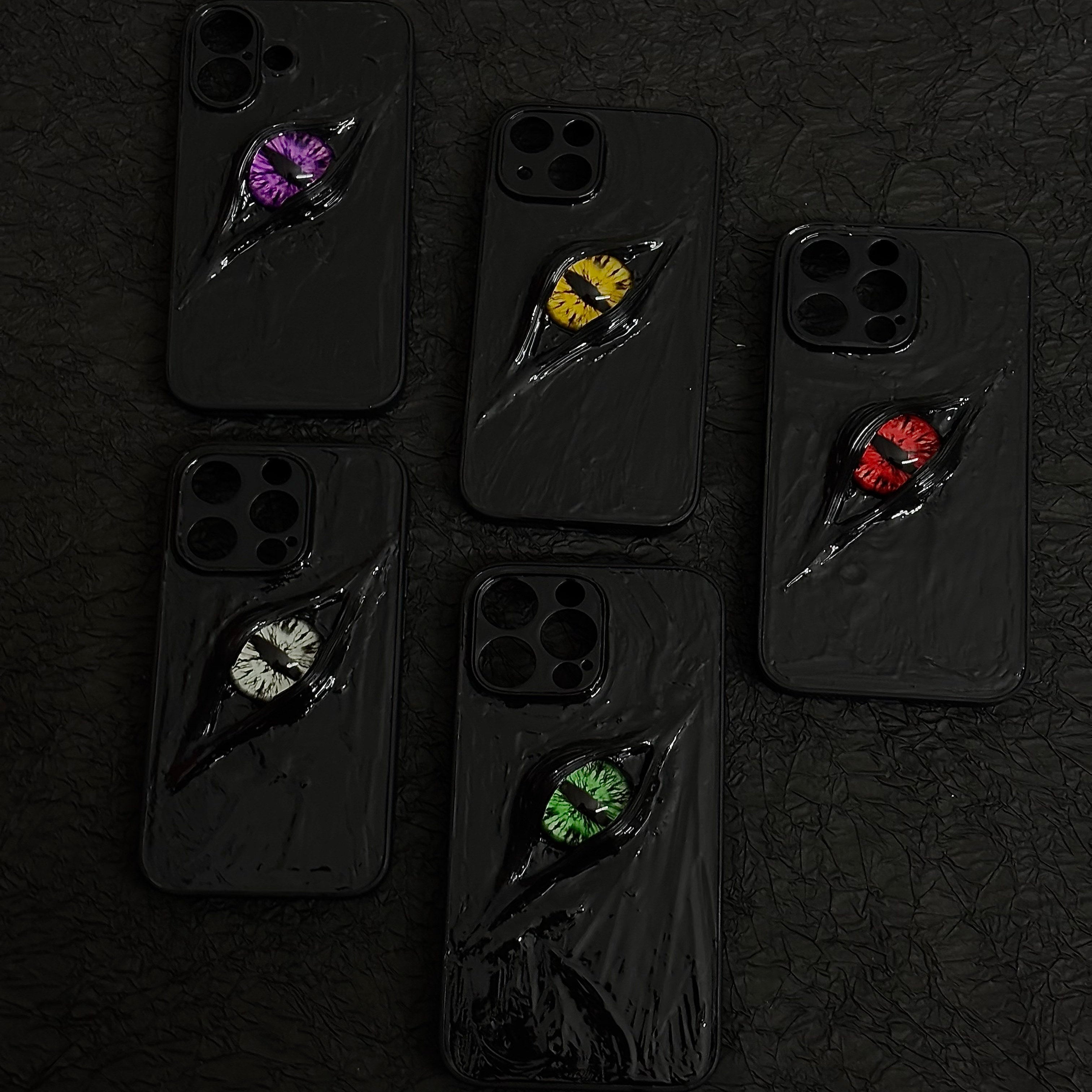 "Dark Awakening" Single Dragon Eye 3D Phone Case | Handmade Black Texture Demon Cover