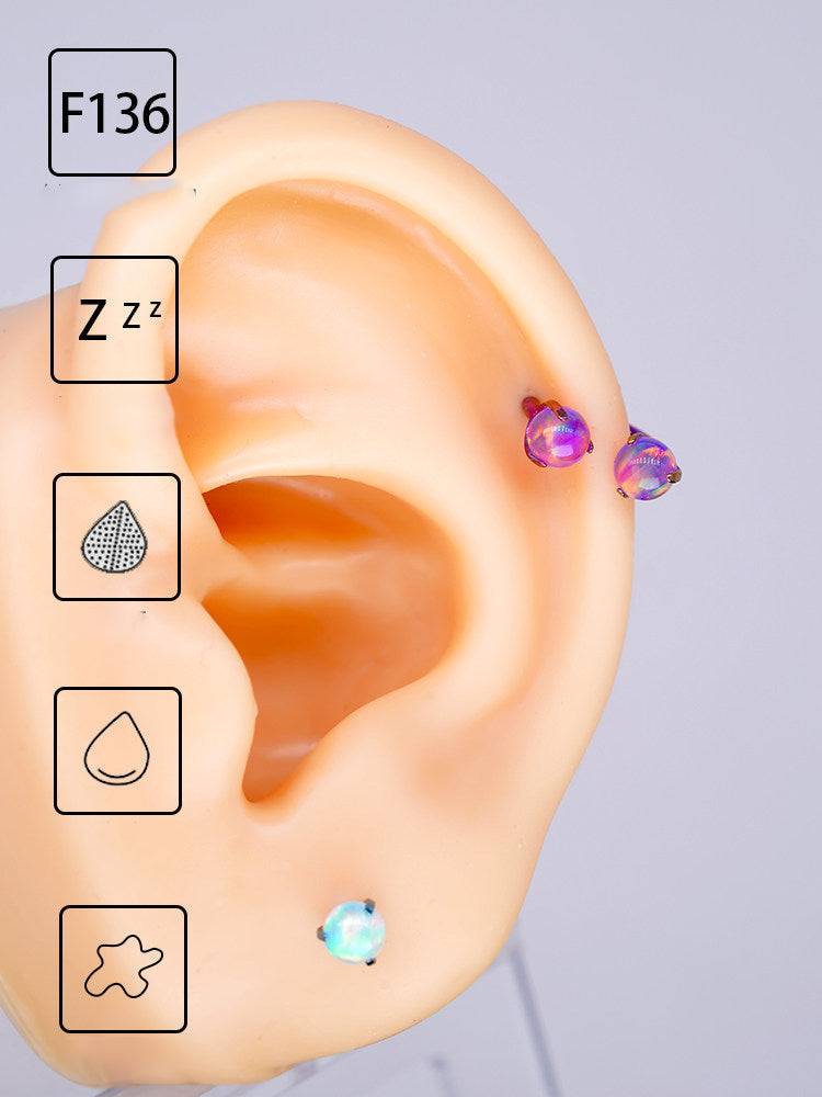 Ohrstecker aus Titan mit Innengewinde und Aurora-Borealis-Opal 