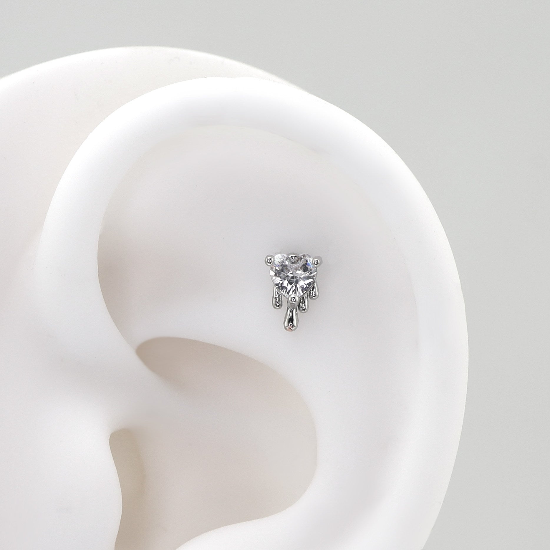 Liquid Metal CZ Heart Stud - Dainty Molten Cartilage Earring