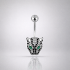 Bauchnabelpiercing mit Leopardenkopf-Motiv und Zirkonia aus 925er Sterlingsilber 