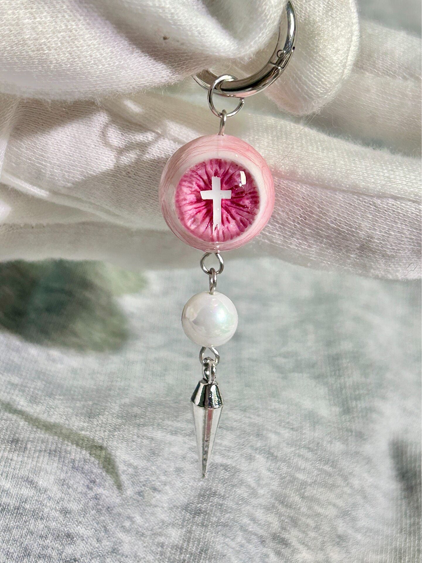 Holy Heartbreak | Pastel Goth Pink Eyeball Pearl Drop Earrings