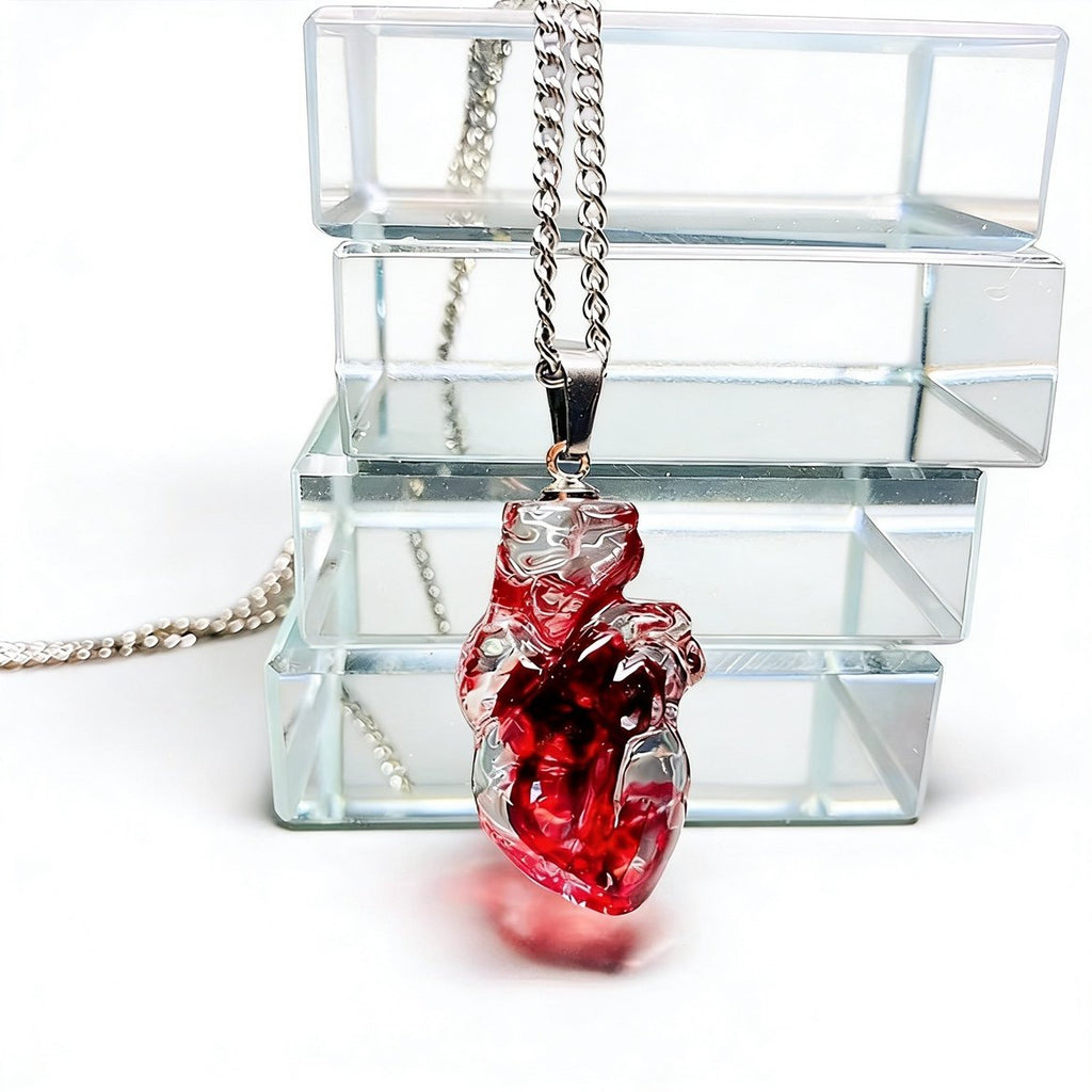 "Blood Ruby" Translucent Red Heart Necklace - Gummy Resin Pendant
