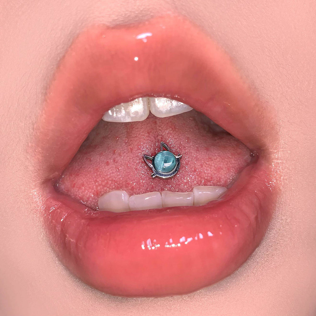 Niche Cat-Eye Stone Tongue Ring - Drink-Safe Alt-Girl Barbell