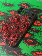 Uchiha Nightmare: Handmade Red Flesh Case with Multiple Sharingan Eyes (3D Texture)