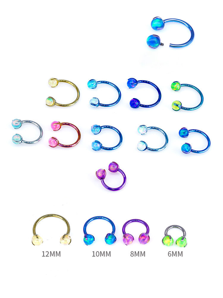 Ohrstecker aus Titan mit Innengewinde und Aurora-Borealis-Opal 