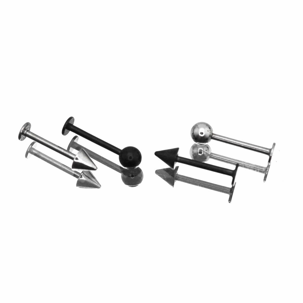 2Pcs 16G Ball & Spike Studs | Externally Threaded Surgical Steel Lip & Cartilage Piercing