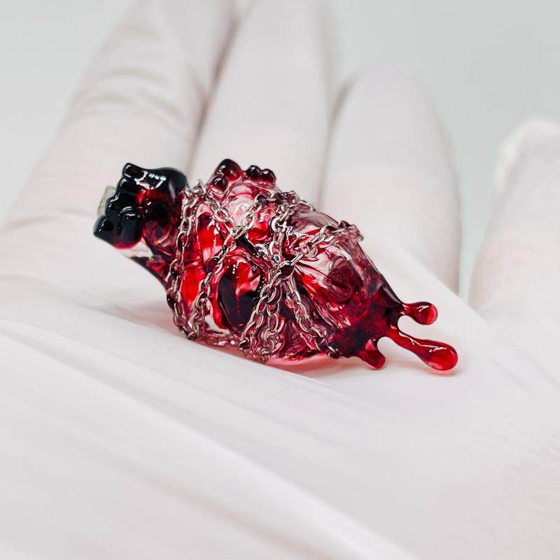 "Bound by Blood" Restrained Anatomical Heart - Chain & Drip Detail