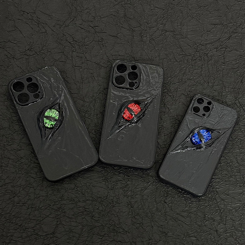 "Dark Awakening" Single Dragon Eye 3D Phone Case | Handmade Black Texture Demon Cover