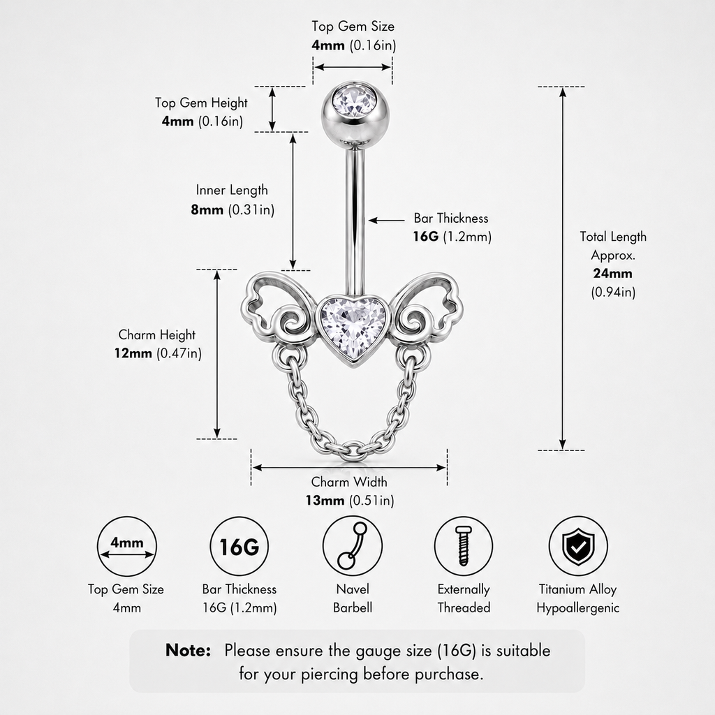 Heart-Shaped CZ Bow Tie Dangle Belly Ring