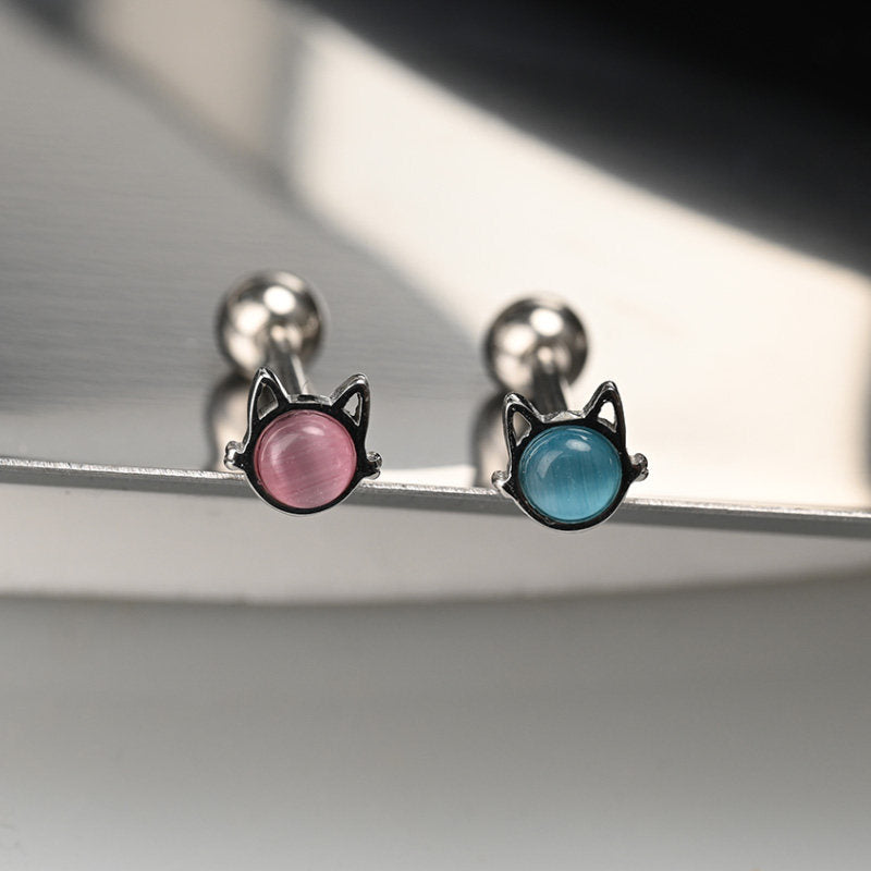 Niche Cat-Eye Stone Tongue Ring - Drink-Safe Alt-Girl Barbell