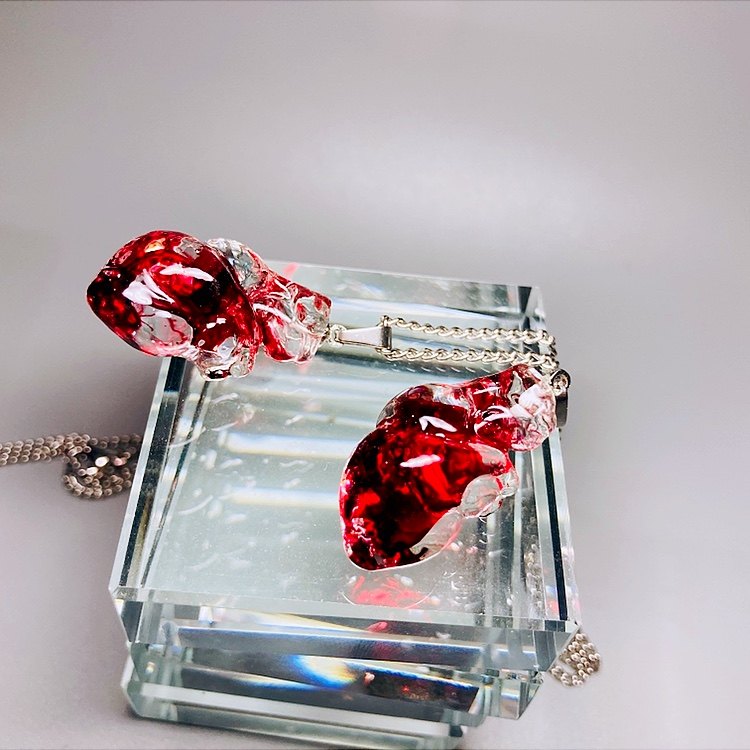 "Blood Ruby" Translucent Red Heart Necklace - Gummy Resin Pendant