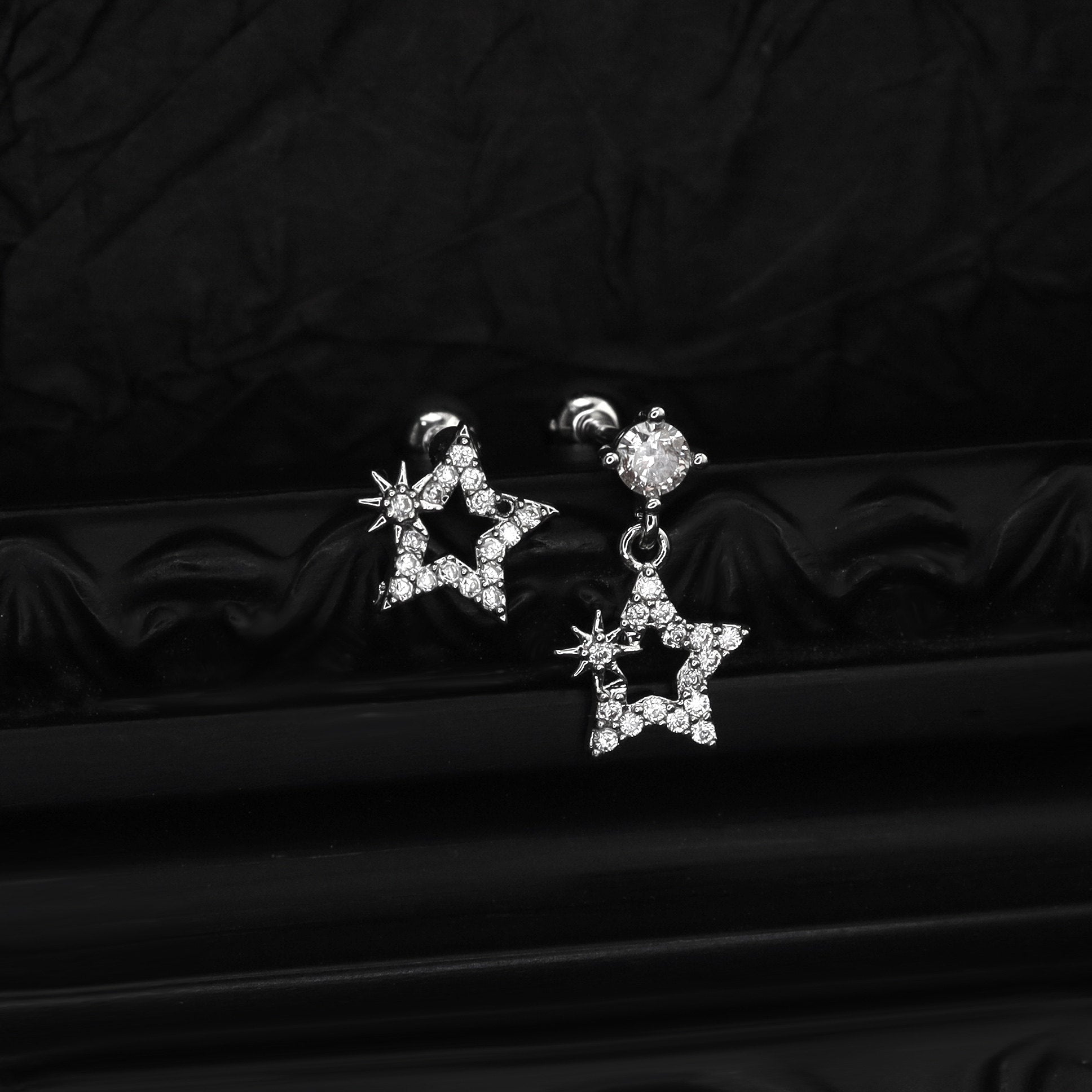 Paved CZ Star Dangle Stud | Edgy Y2K Cute Cartilage Earring