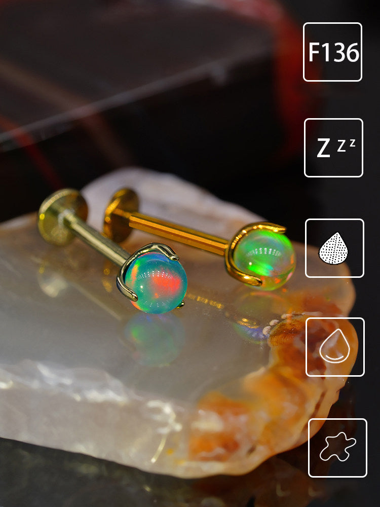 Ohrstecker aus Titan mit Innengewinde und Aurora-Borealis-Opal 
