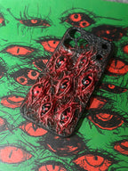 Uchiha Nightmare: Handmade Red Flesh Case with Multiple Sharingan Eyes (3D Texture)