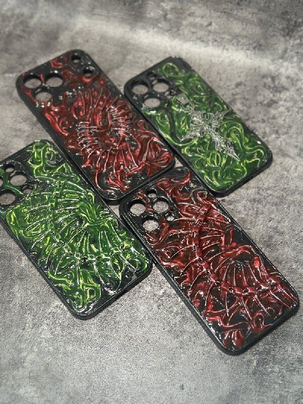 "Gothic Relics" 3D Embossed Phone Case | Bloody Cross, Fallen Angel & Spine Ribcage Art