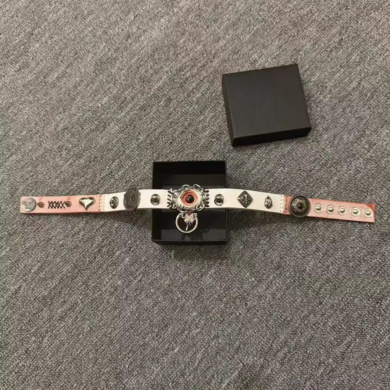 2-in-1 Pink Leather Poker Choker & Wrap Bracelet - Card Suits Charms (Heart, Spade, Diamond) - Queen of Hearts Aesthetic