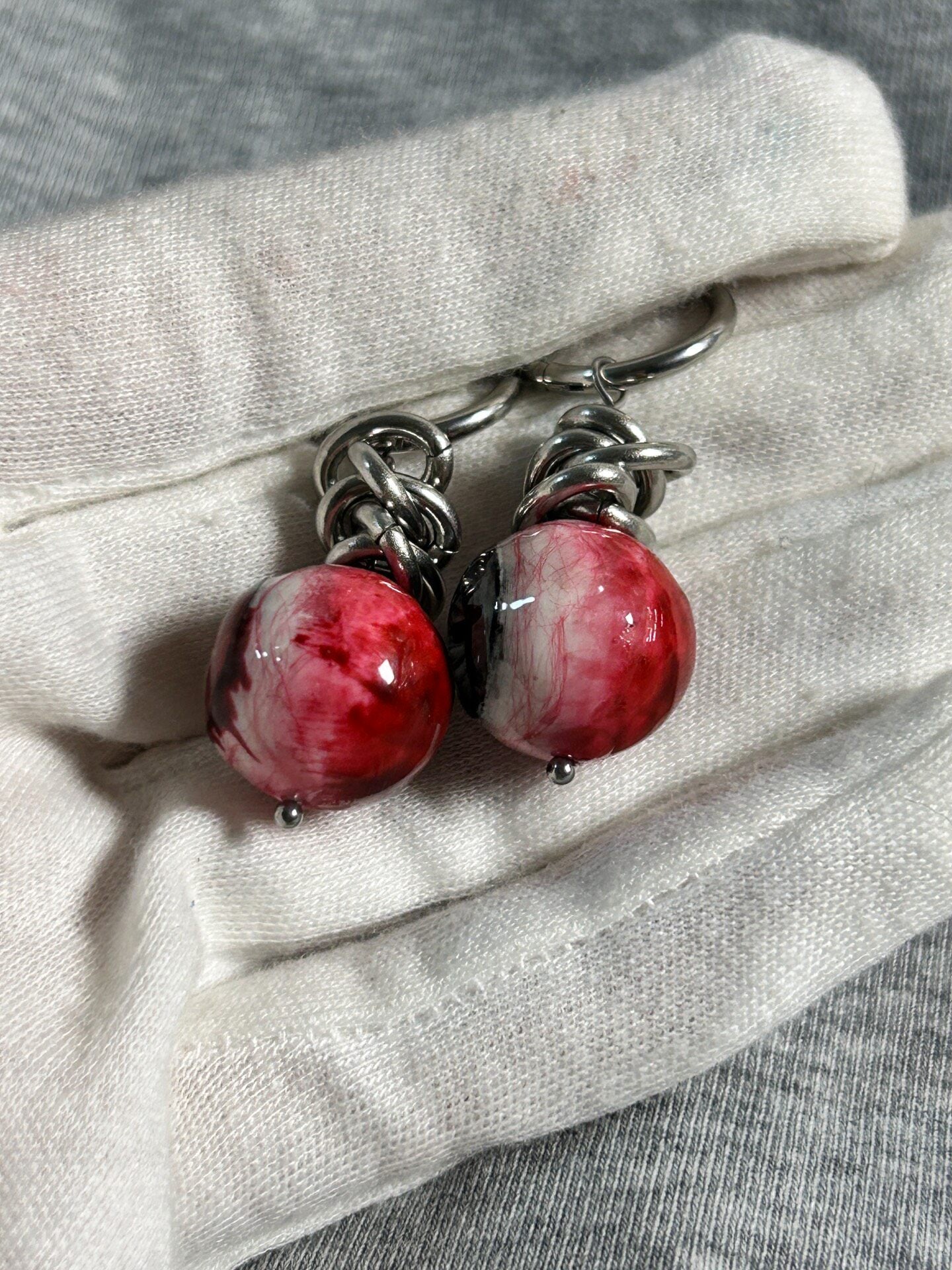 Sacred Torment | Heavy Chain Bloodshot Cross Eyeball Earrings