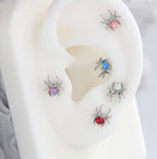 Titanium Fire Opal Spider Stud | Sparkling Synthetic Opal Insect Piercing for Helix & Cartilage