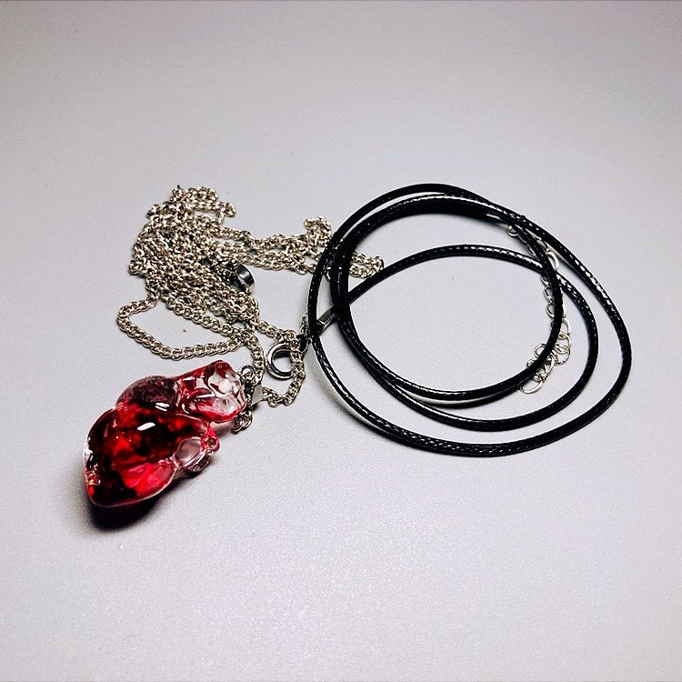 "Blood Ruby" Translucent Red Heart Necklace - Gummy Resin Pendant