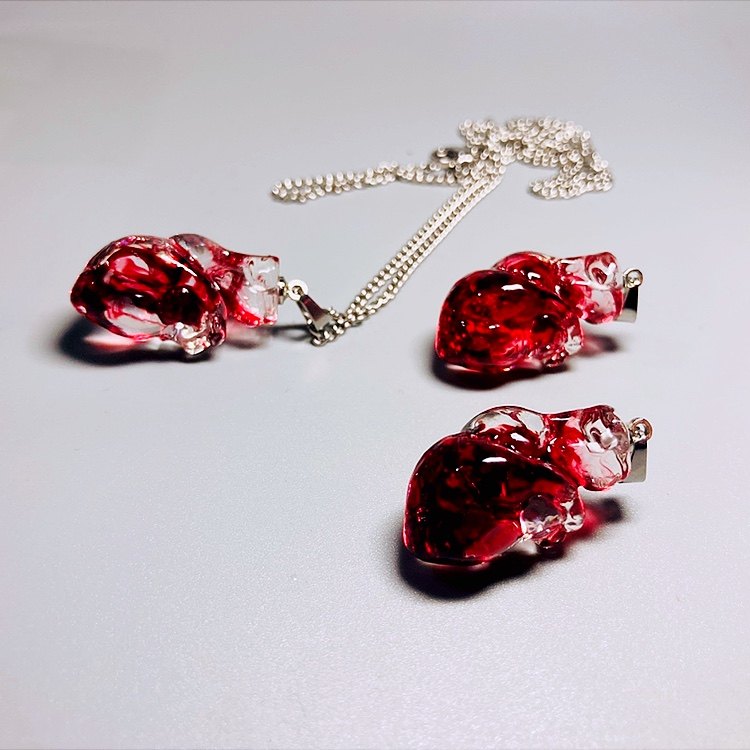 "Blood Ruby" Translucent Red Heart Necklace - Gummy Resin Pendant
