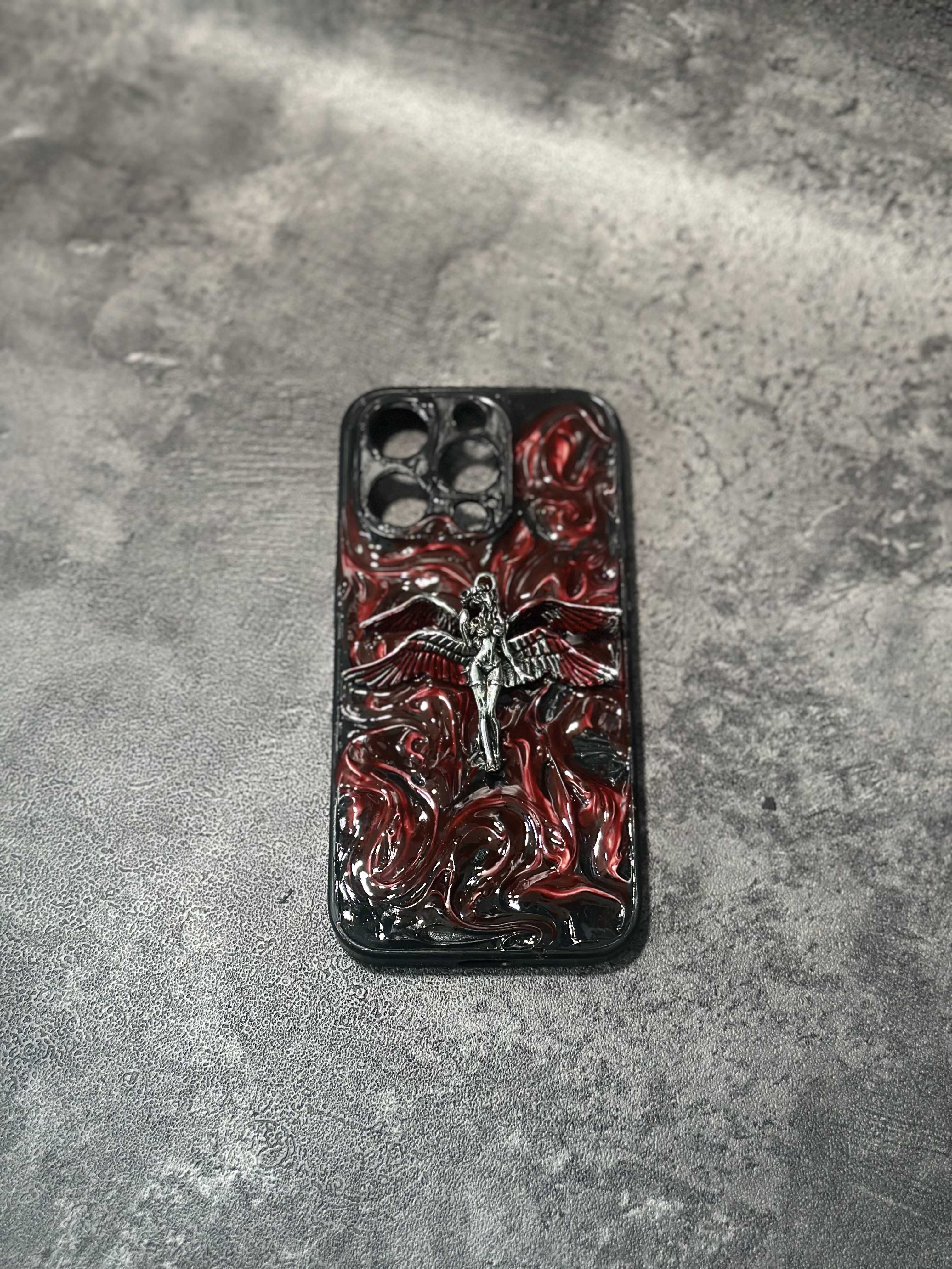 "Gothic Relics" 3D Embossed Phone Case | Bloody Cross, Fallen Angel & Spine Ribcage Art