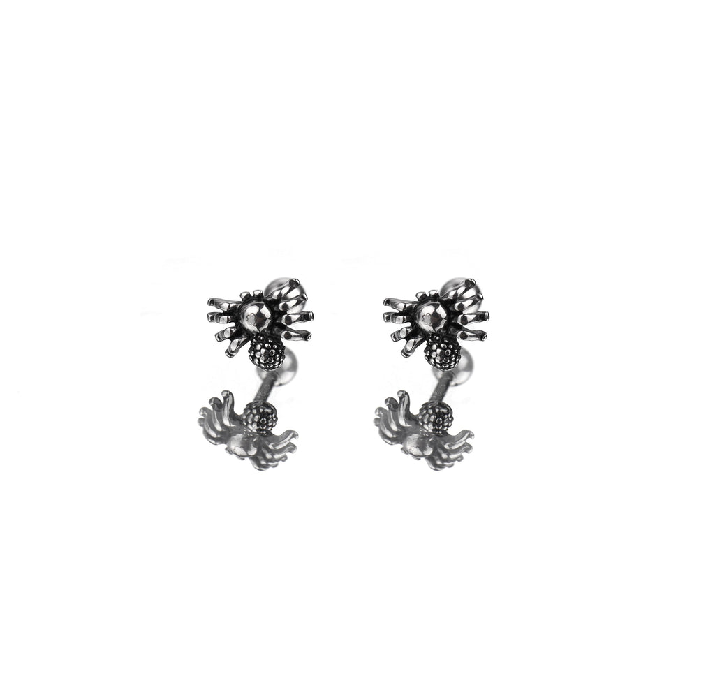 3D Spider Stainless Steel Ear Studs - 3D Spider Stainless Steel Ear Studs - Set by CRUXJEWELRY