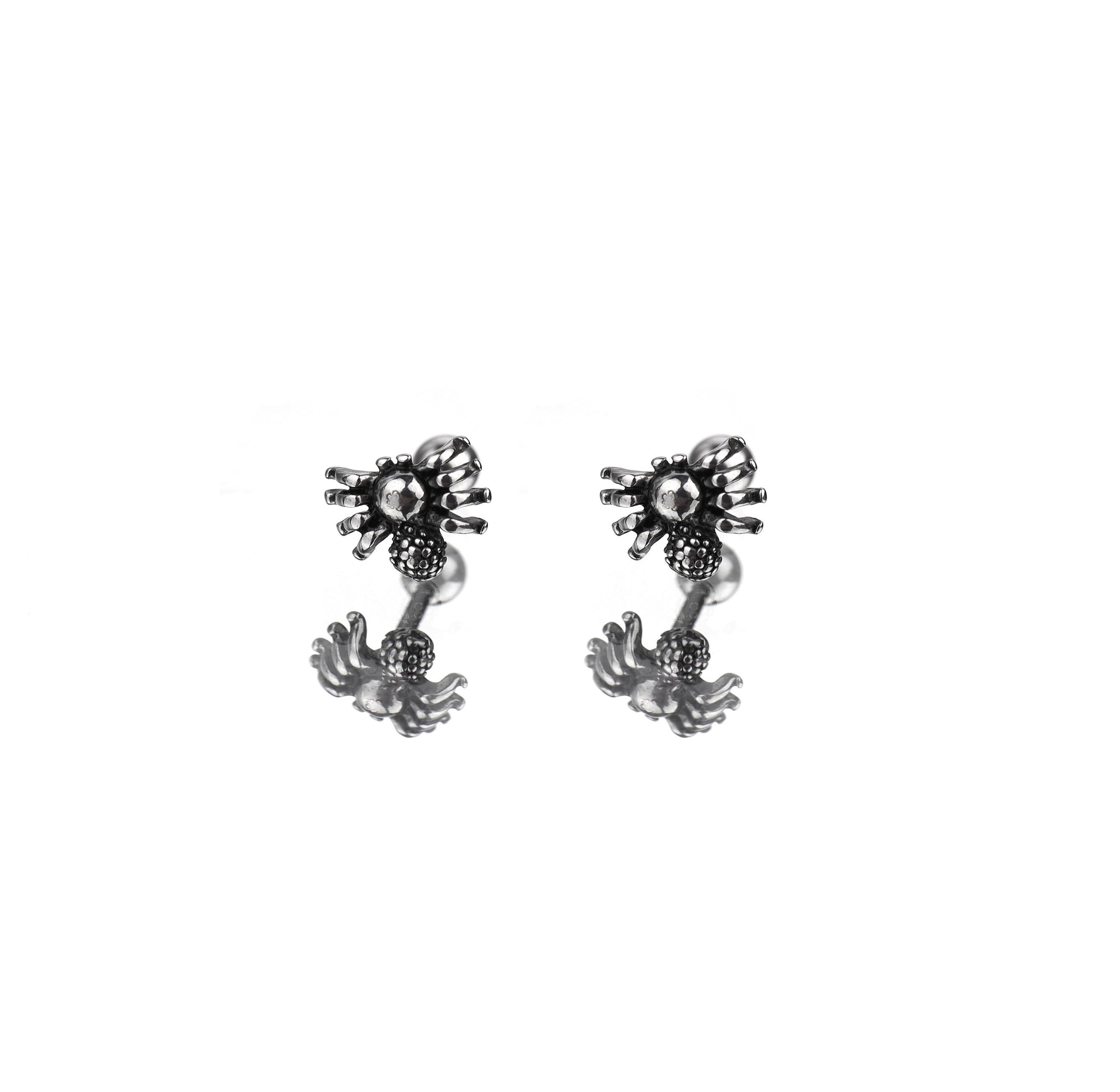 3D Spider Stainless Steel Ear Studs - 3D Spider Stainless Steel Ear Studs - Set by CRUXJEWELRY