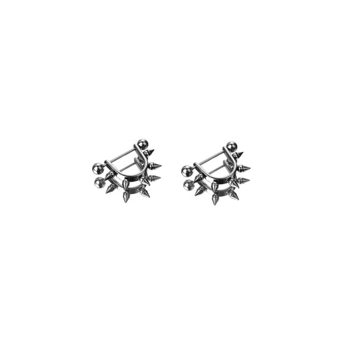 Black & White Spike Stainless Steel Nipple Rings - Sliver