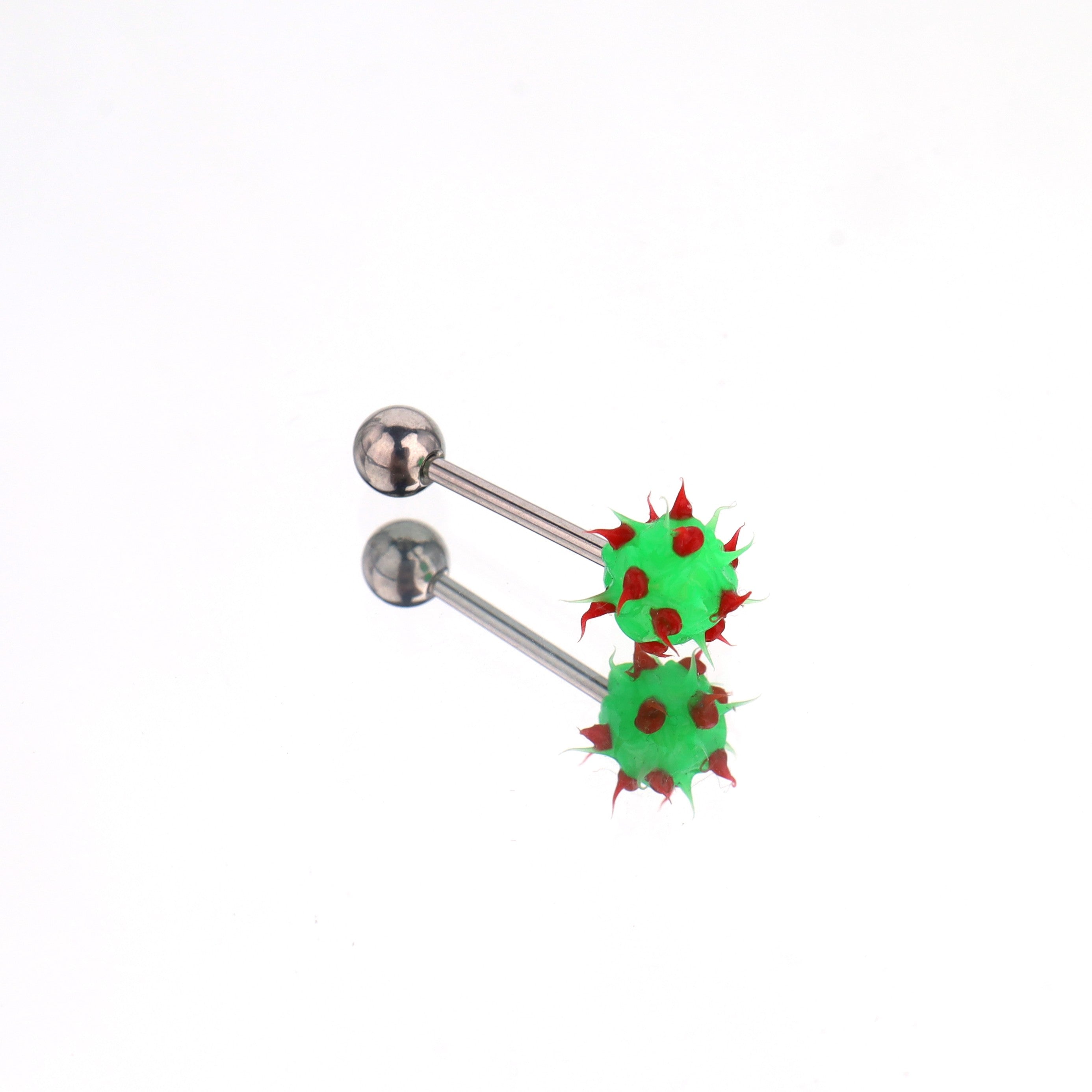 Spiked ball Silicone tongue stud - Spiked ball Silicone tongue stud - Red-Green / 10 mm by CRUXJEWELRY