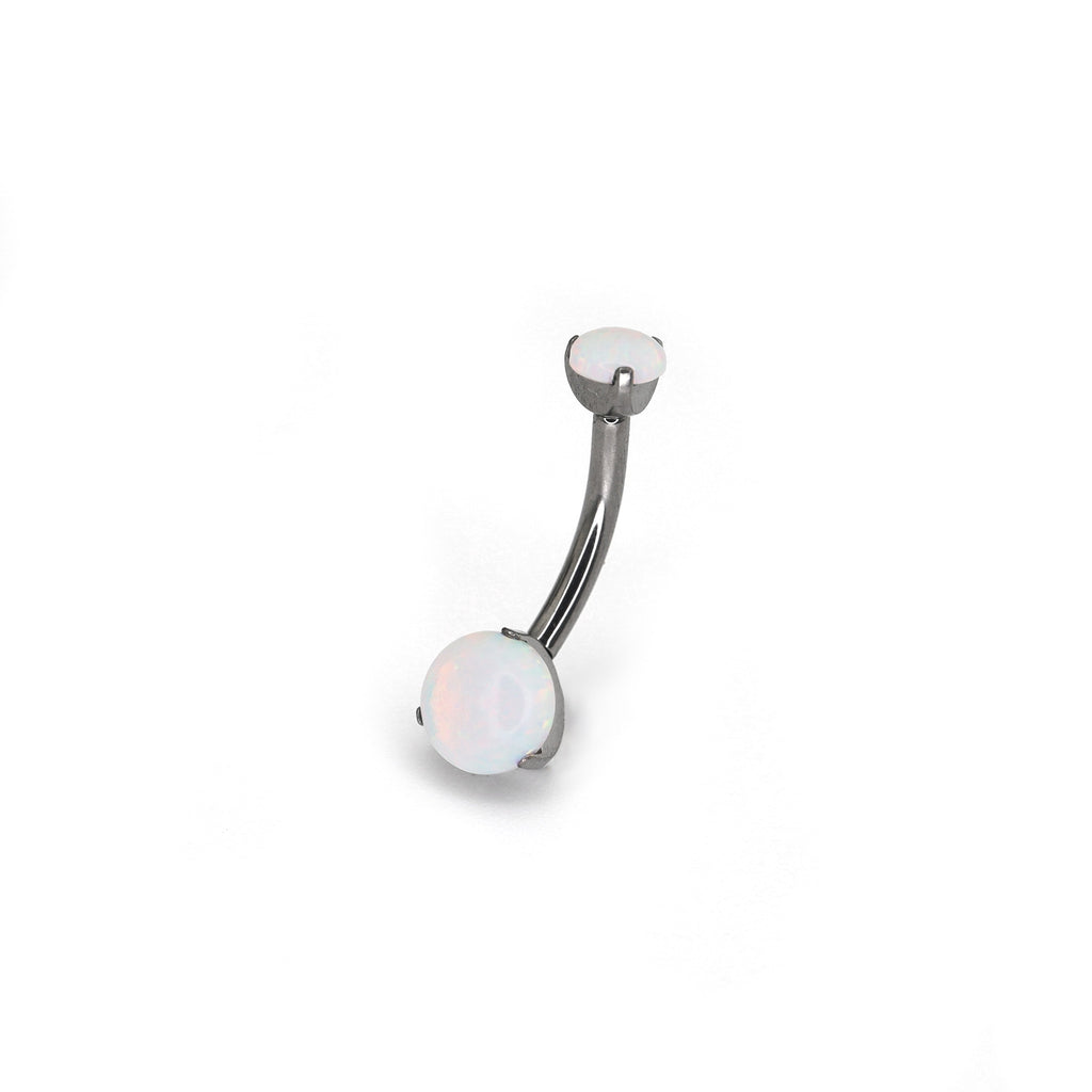 Double Round Opal Titanium Belly Ring - Double Round Opal Titanium Belly Ring - Pearl White by CRUXJEWELRY